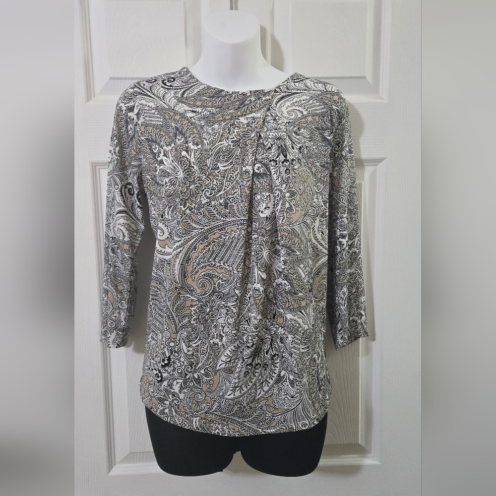 Liz Claiborne Paisley Print Blouse - Black, White, Brown